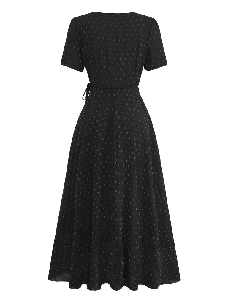 40er Wickelkleid mit V-Ausschnitt und Rüschen
