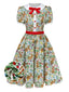 1950er Hase Blumen Bogen Peter Pan Kragen Kleid