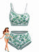 50er Bikini-Set & Shorts mit One-Shoulder und Blumen