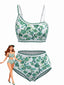 50er Bikini-Set mit botanischem Blumenmuster und hoher Taille