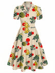 50er Swingkleid mit Kurzarm und Print