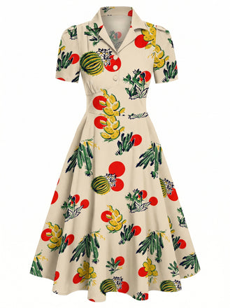50er Swingkleid mit Kurzarm und Print