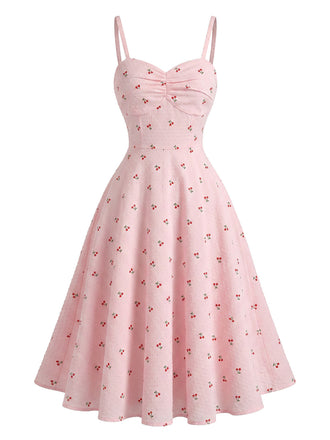 50er Baumwoll-Swingkleid mit Spaghettiträger und Jacquard