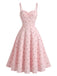 50er Baumwoll-Swingkleid mit Spaghettiträger und Jacquard