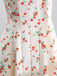 Beige 1950er Ditsy Blumen Binden Gurt Herzausschnitt Kleid