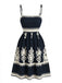 Schwarz 1970er Spaghetti Gurt Bohemien Gesmoktes Kleid