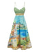 Grünes 50er Maxikleid mit Spaghettiträger und Karo