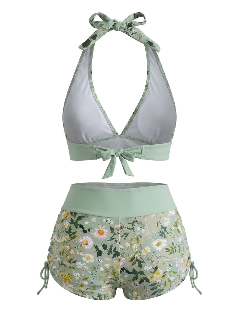 50er Bikini-Set & Shorts mit Neckholder und Hohe Taille