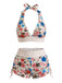 50er Bikini-Set & Shorts mit Neckholder und Hohe Taille