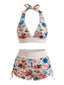 50er Neckholder-Bikini-Set mit Wildblumen und hoher Taille