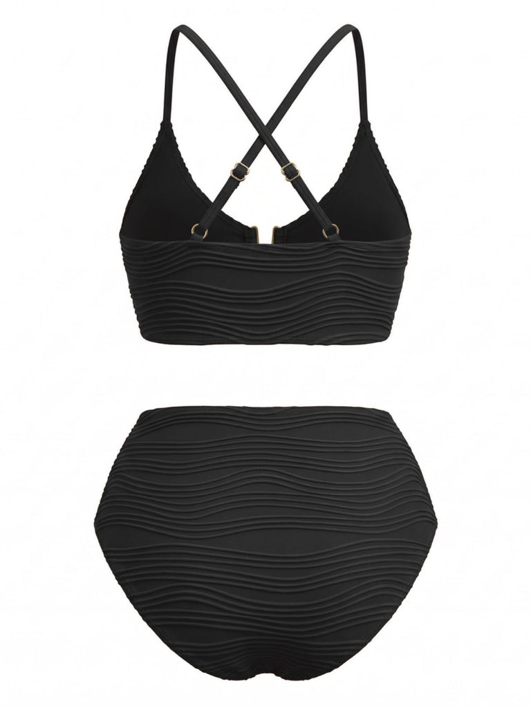 1950er U Geformt Metall Uni Hohe Taille Tankini Set
