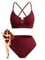 50er Tankini-Set mit U-Ausschnitt, Metall-Detail und hoher Taille