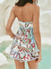 50er Trägerloser Top & Shorts mit Blumen und Botanisch