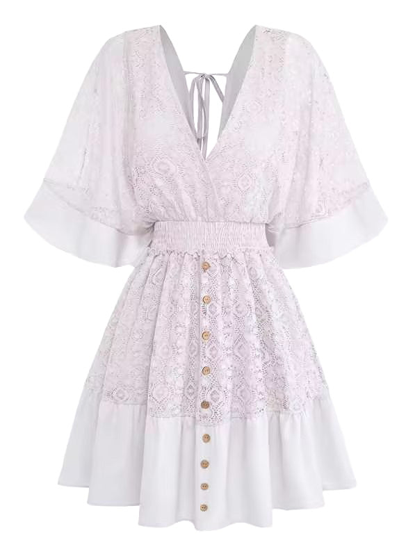 70er Kleid mit V-Ausschnitt und Patchwork