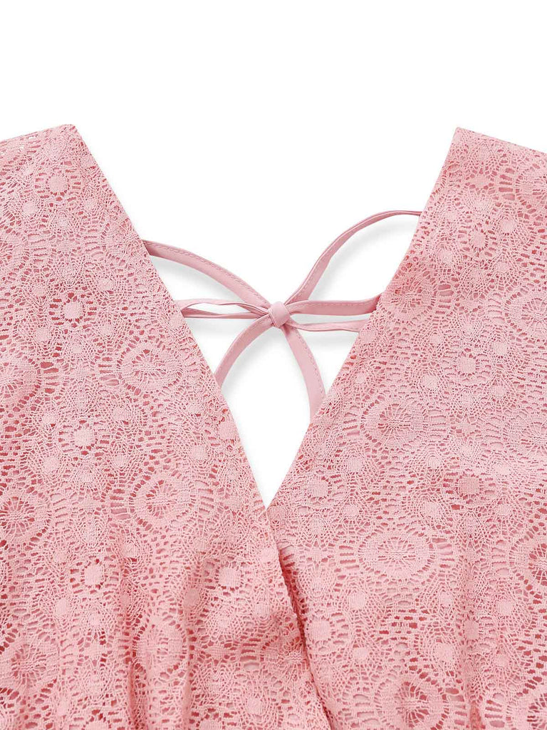 70er Kleid mit V-Ausschnitt und Patchwork