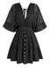 70er Kleid mit V-Ausschnitt und Patchwork