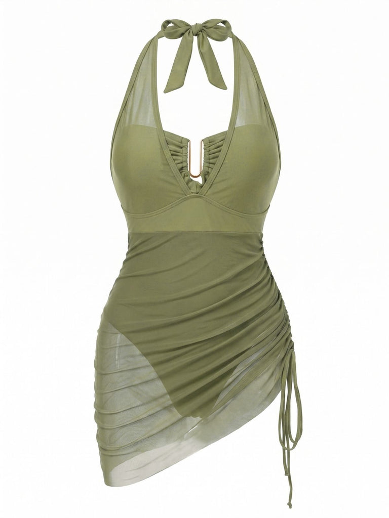 50er Netz-Badeanzug mit Neckholder