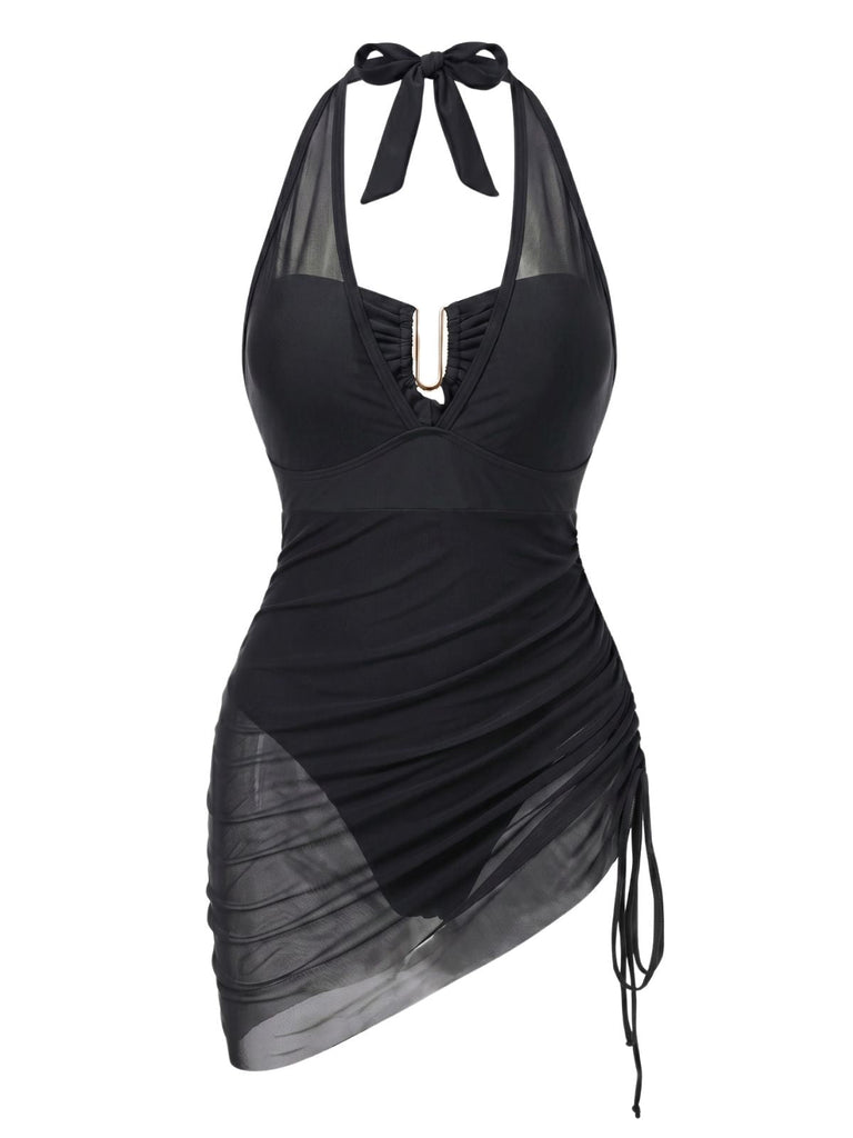 50er Netz-Badeanzug mit Neckholder