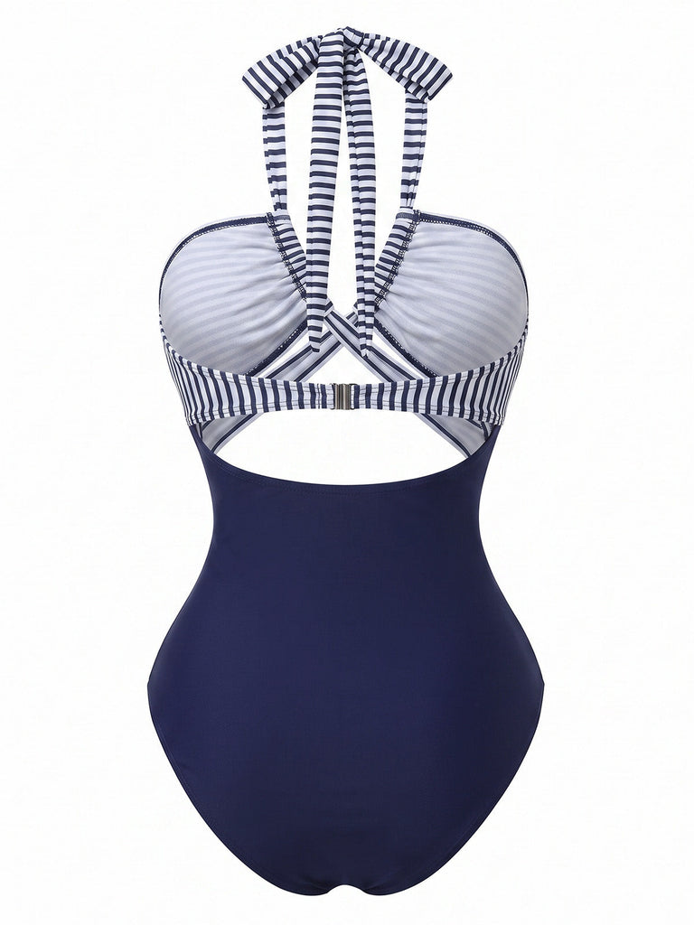 50er Badeanzug mit V-Ausschnitt und Neckholder