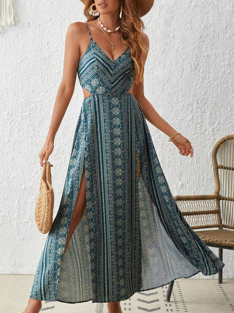 70er Boho Maxikleid mit Spaghettiträger