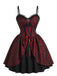 Bordeauxrotes 50er Gothic Jacquard-Kleid mit Rosen und Schnürung
