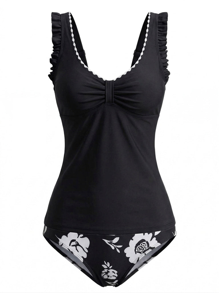 50er Tankini-Set mit Blumen und Rüschen