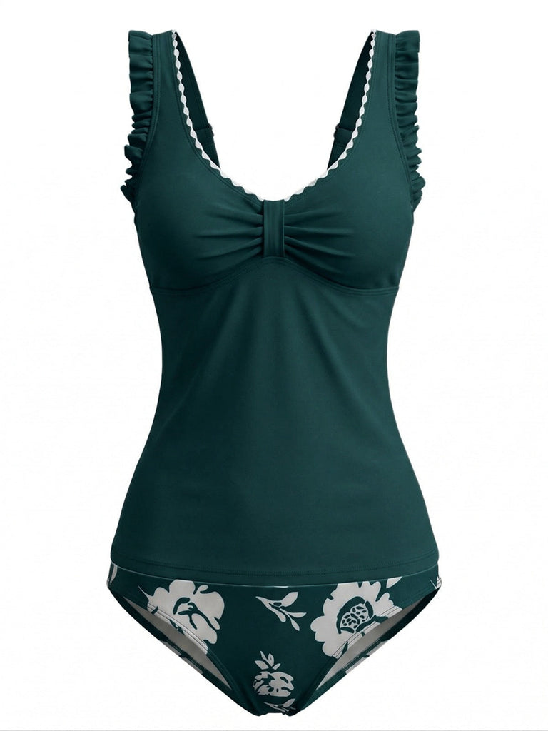 50er Tankini-Set mit Blumen und Rüschen