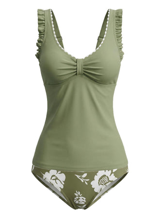 50er Tankini-Set mit Blumen und Rüschen