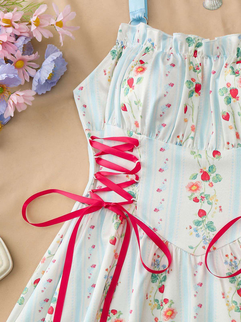 50er Swingkleid mit Blumen-Print und Eckiger Ausschnitt