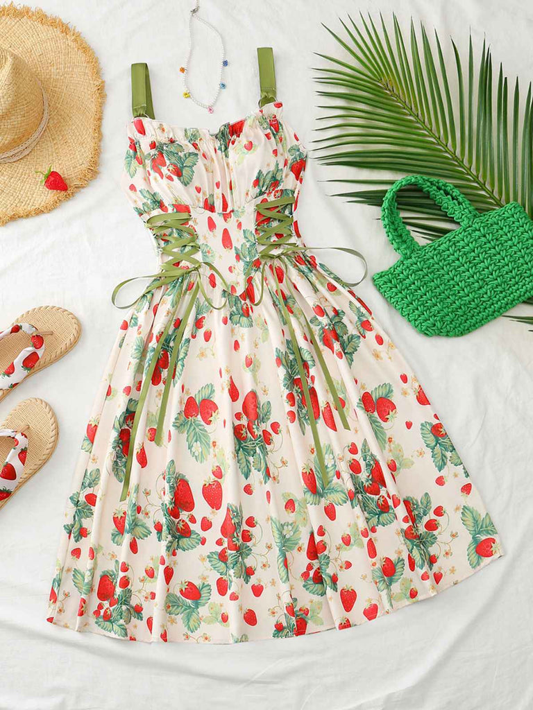 50er Swingkleid mit Blumen-Print und Eckiger Ausschnitt