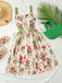 50er Swingkleid mit Blumen-Print und Eckiger Ausschnitt