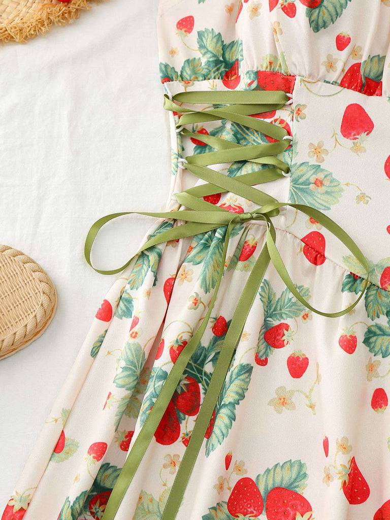 50er Swingkleid mit Blumen-Print und Eckiger Ausschnitt