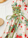 50er Swingkleid mit Blumen-Print und Eckiger Ausschnitt
