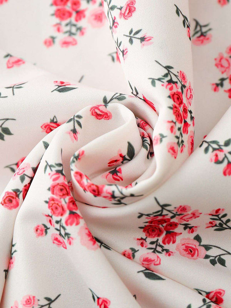 50er Swingkleid mit Blumen-Print und Eckiger Ausschnitt