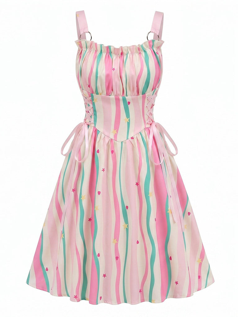 50er Swingkleid mit Blumen-Print und Eckiger Ausschnitt