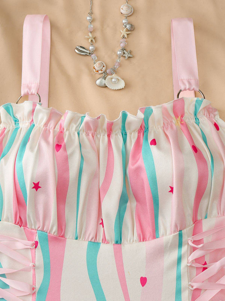 50er Swingkleid mit Blumen-Print und Eckiger Ausschnitt