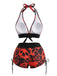50er Gothic Bikini-Set & Shorts mit Neckholder und Totenkopf