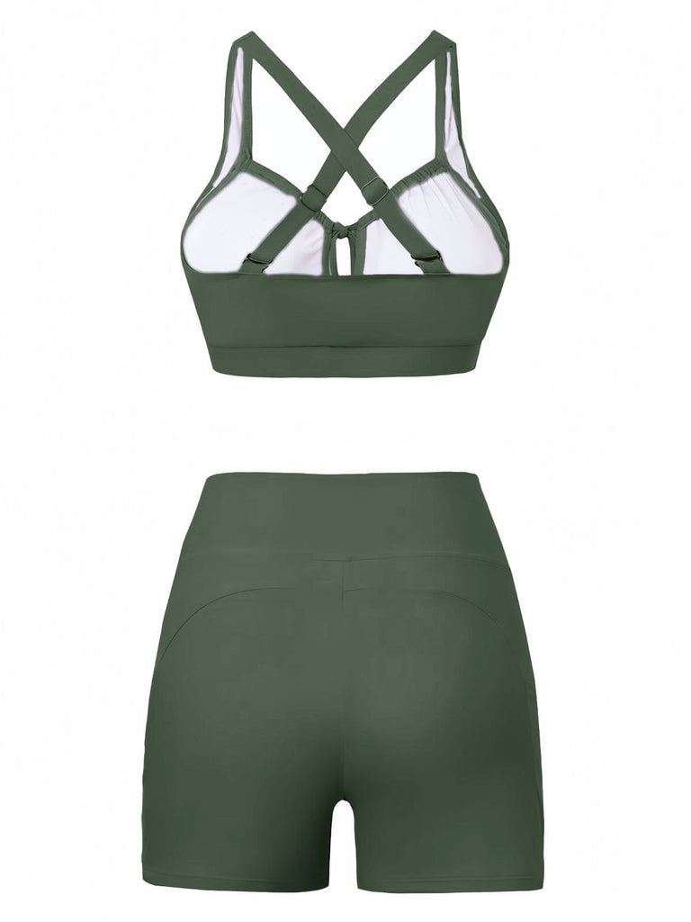 50er Bikini-Set & Shorts mit Criss-Cross und Raffung