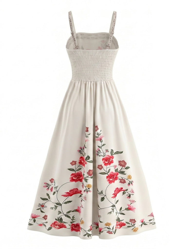50er Kleid mit Spaghettiträger und Blumen