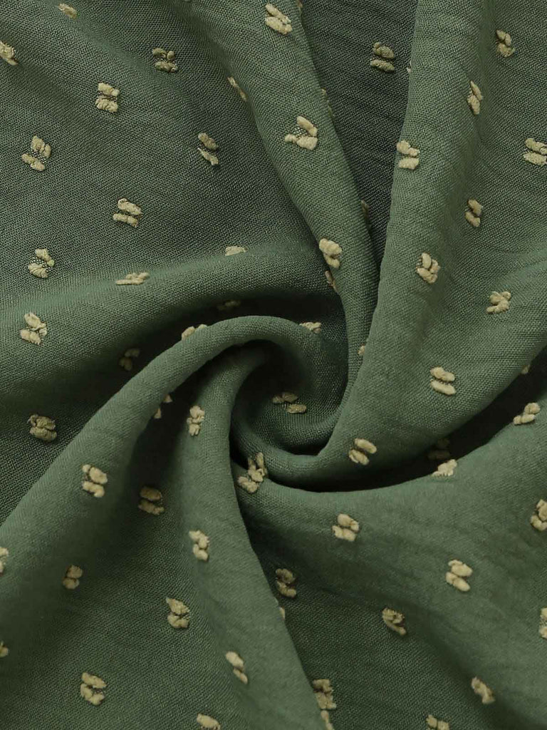 40er Jacquard-Smockkleid mit Eckiger Ausschnitt und Stickerei