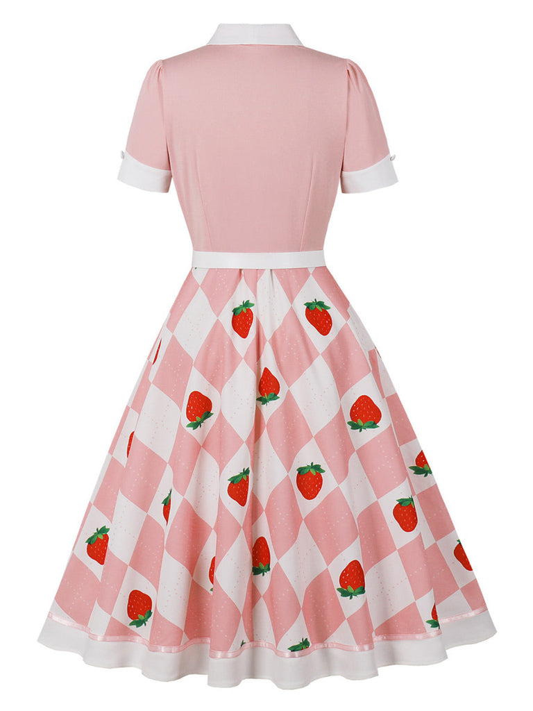 50er Swingkleid mit Farbblock und Erdbeere