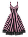 Schwarzes 50er Halloween-Swingkleid mit Kürbis-Print und Tüllsaum