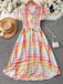 Mehrfarbiges 40er Kleid mit Kurzarm und Karo