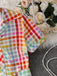 Mehrfarbiges 40er Kleid mit Kurzarm und Karo