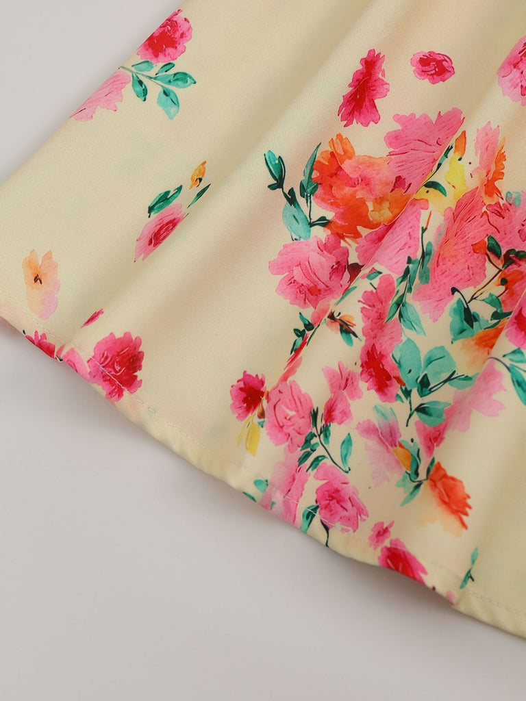 50er Vintage Swingkleid mit Blumen und Schnürung