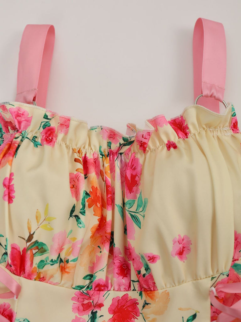 50er Vintage Swingkleid mit Blumen und Schnürung