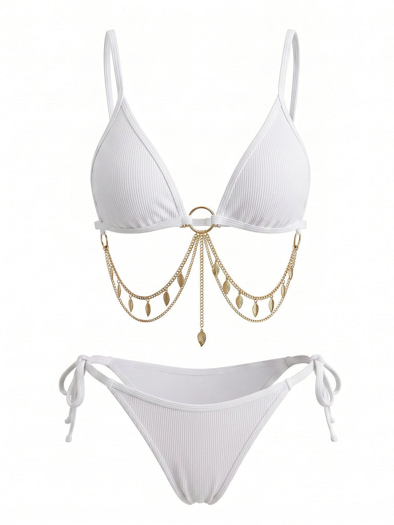 Goldes 60er Bikini-Set mit Triangle und gerippt