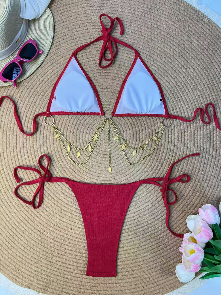 Goldes 60er Bikini-Set mit Triangle und gerippt