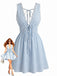 Blau 1960er Ärmellos Tief V-Ausschnitt Rückenfrei Streifen Kleid