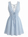 Blau 1960er Ärmellos Tief V-Ausschnitt Rückenfrei Streifen Kleid